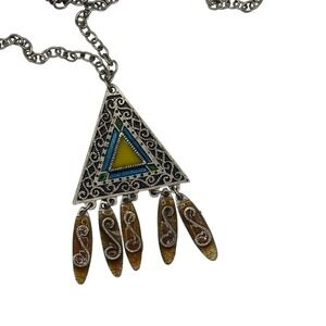 Vintage Triangle Pendant Necklace Gold Brown‎ Boho Statement Jewelry Women's